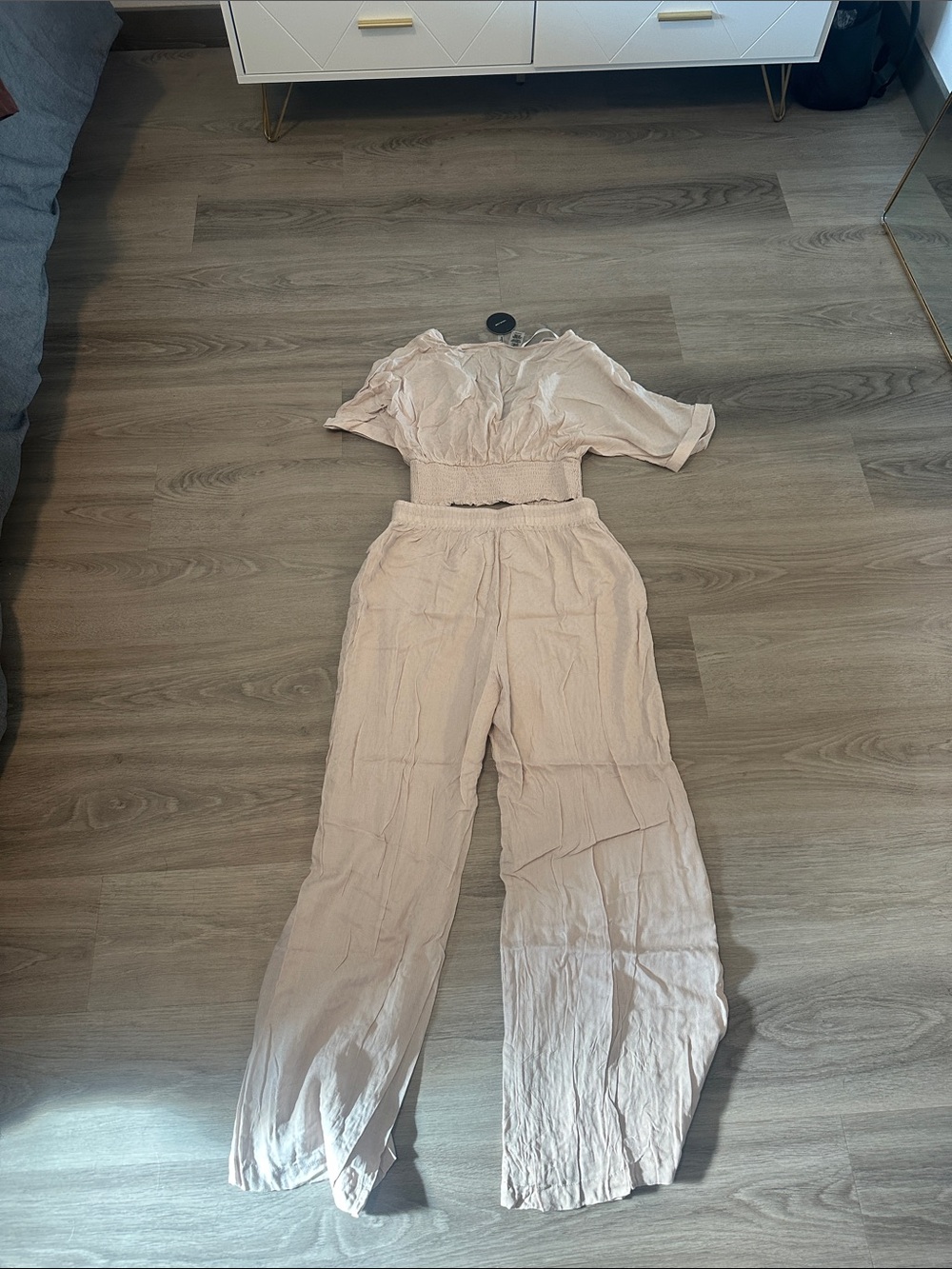 Light Blush Wide-Leg Linen Blend Pants - Women - Picture 4 of 4